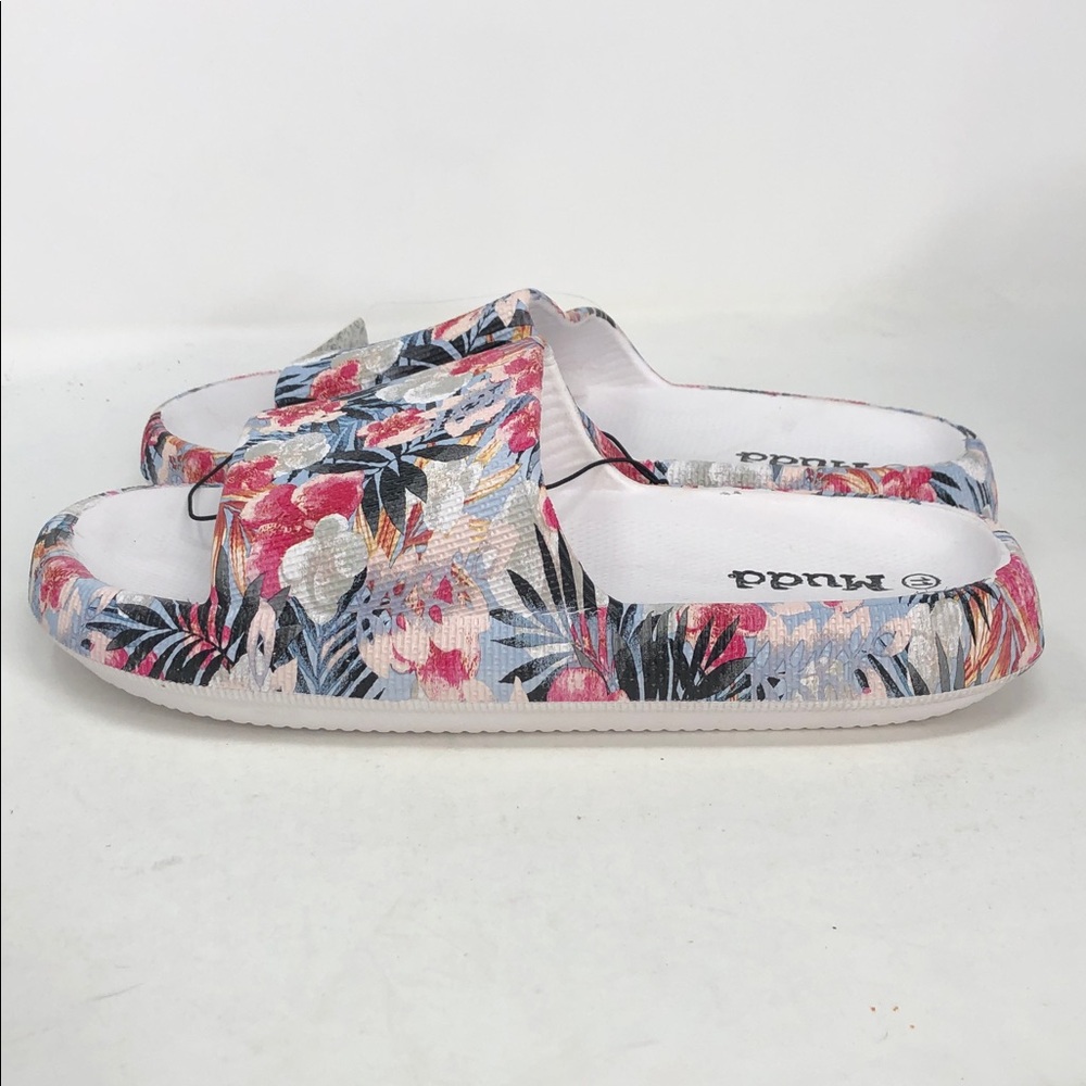 Mudd Aloha-01LP Floral White Flower Slides - Size 11 - Picture 1 of 7